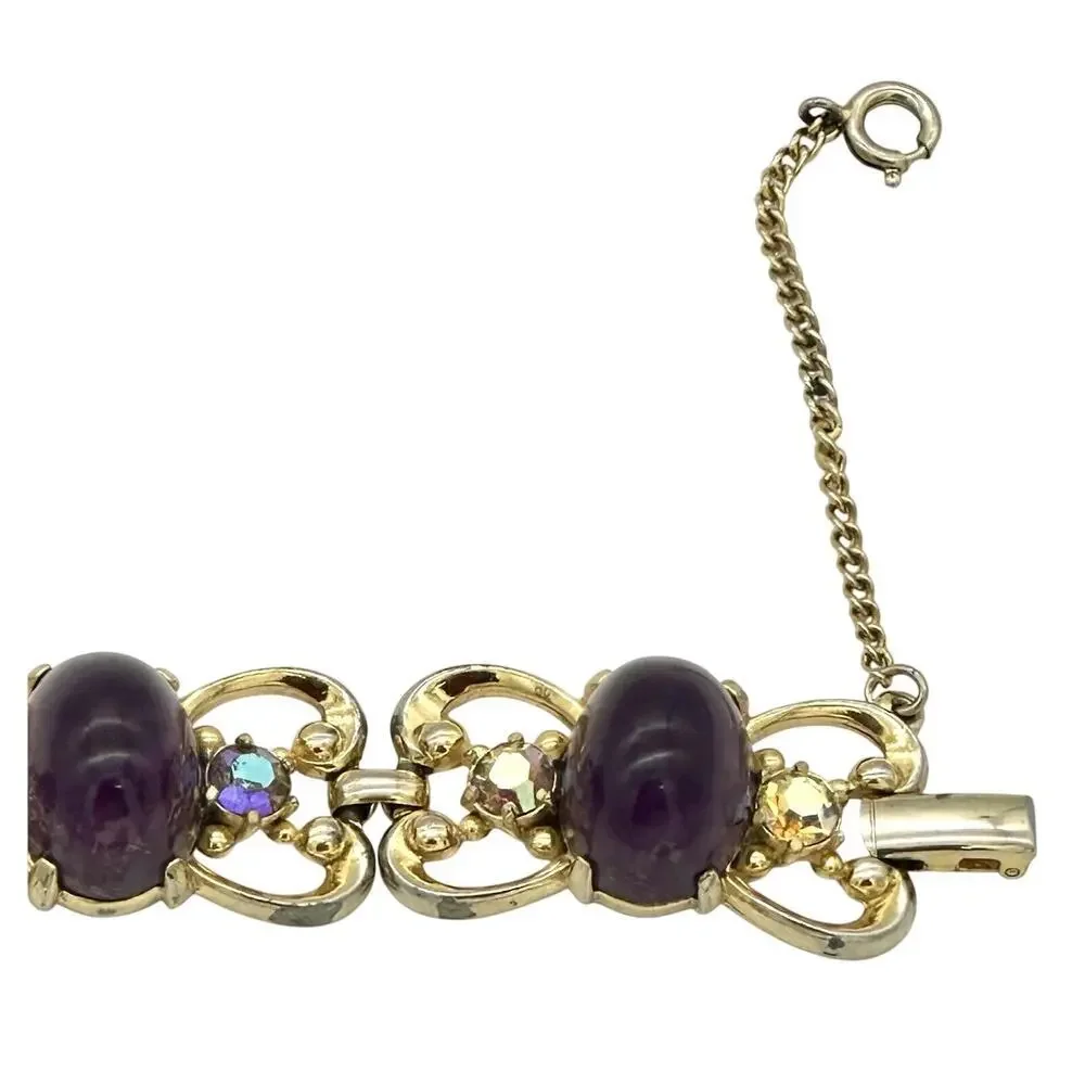 Schiaparelli Vintage Purple Cobachon Rare Bracelet and Earrings Set As Is - Picture 5 of 16
